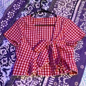 Really cute plaid tie front shirt with ruffles